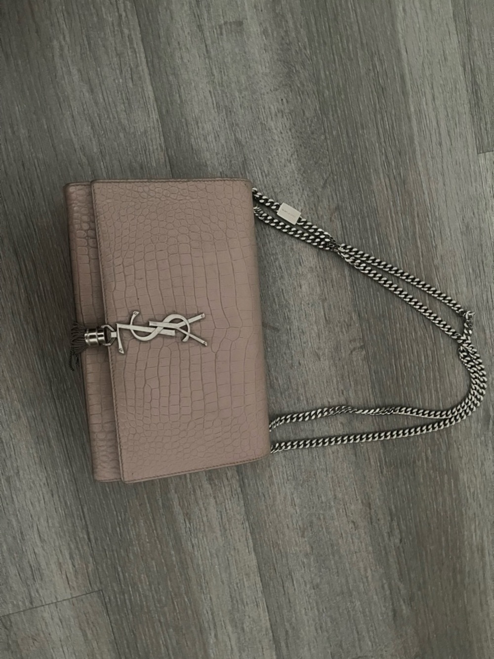 Saint Laurent Nude Croc-Embossed Crossbody Bag